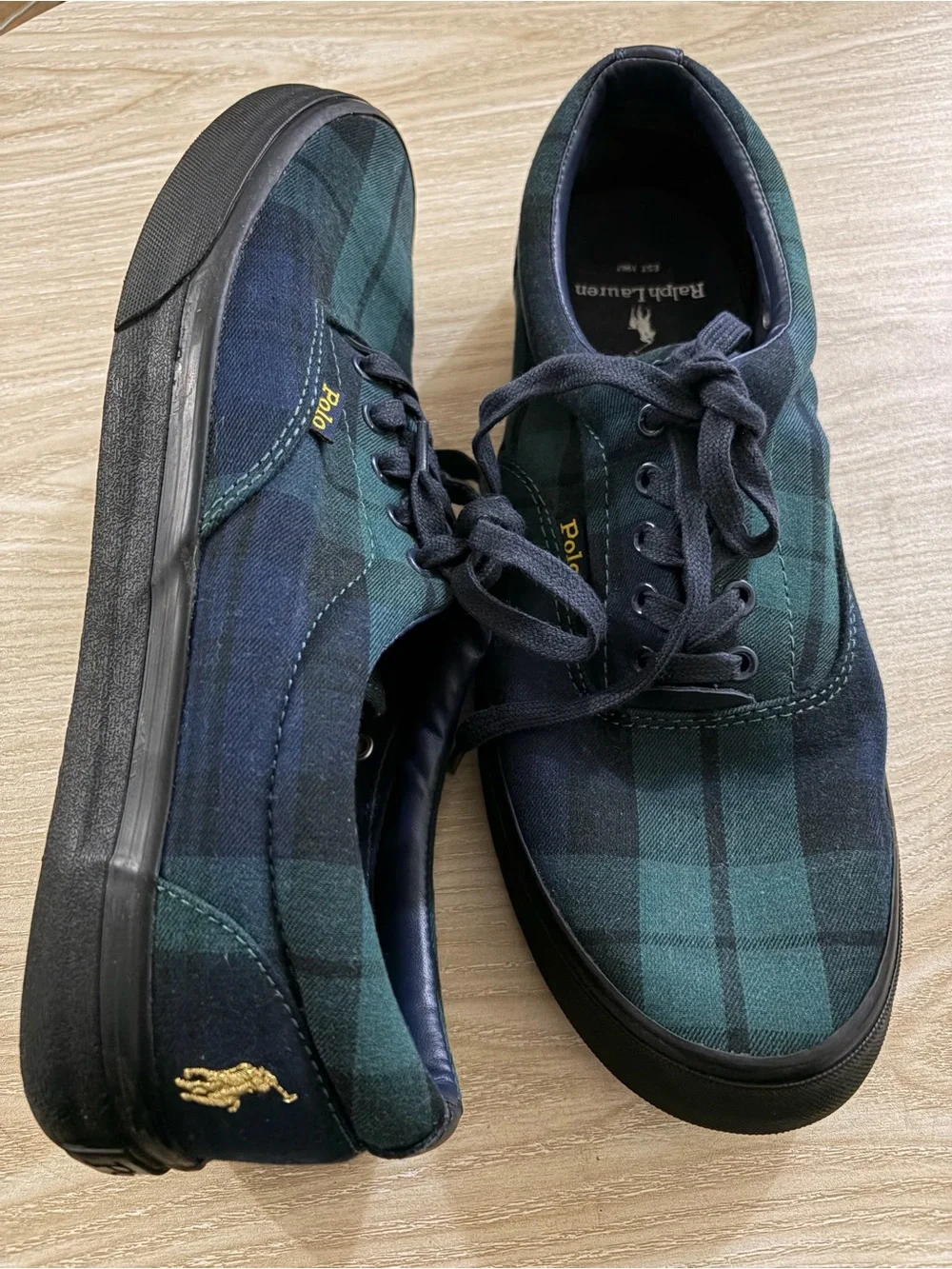 Polo by Ralph Lauren Green & Navy Plaid Canvas Low-Top Sneakers